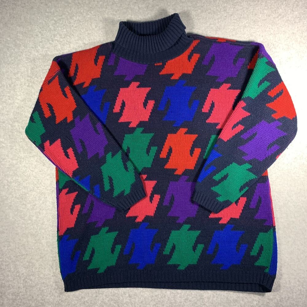 Vintage Private Eyes Turtle Neck Sweater Women’s Size Large All Over Print Knit
